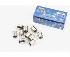 Лампа повороту (біла з цоколем) 12V / 10W G18 BA15D (+/- контакти внизу) - 10шт