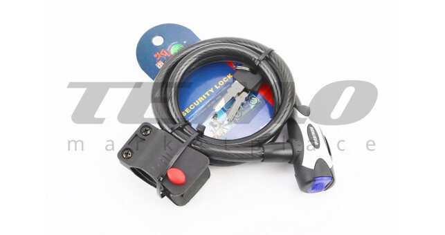 Замок противоугонный тросовый 1000х12мм под ключ, крепл. за трубу сидения, TY555 - фото 1