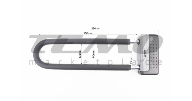 Замок противоугонный U-образный 100x290 (50х230)мм, толщина скобы 13мм под ключ, чёрно-серый TY339D - фото 2
