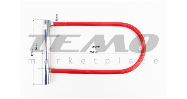 Замок протиугінний U-подібний 175x290 (120х250)мм, товщина скоби 10мм під ключ, червоний - фото 2