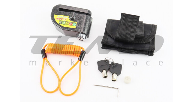 Замок протиугінний на гальмівний диск під ключ з тросом 1200х4мм+сигналзація 110dB, чорний - фото 1