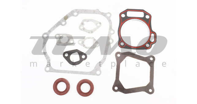 Прокладки двигуна 168F-68mm, к-кт 7 деталей, (пароніт, червона нитка), Тип 2 + сальники 25x41,25x6 колінвала 2шт - фото 1