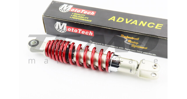 Амортизатор задній Mototech GY6/Suzuki L-275 мм d-50 мм (втулка 10 мм вилка 10 мм) регульований червоний - фото 1