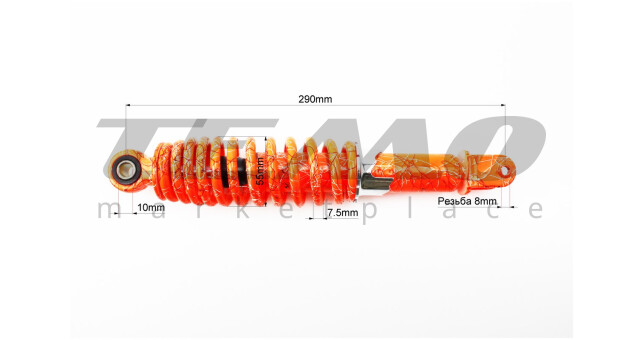 Амортизатор задній NAIDITE GY6/Honda L-285 мм d-55 мм (втулка 10 мм вилка 8 мм) регульований помаранчевий з павутиною - фото 2