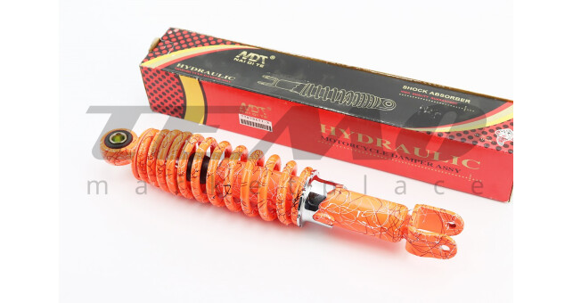 Амортизатор задній NAIDITE GY6/Honda L-285 мм d-55 мм (втулка 10 мм вилка 8 мм) регульований помаранчевий з павутиною - фото 1