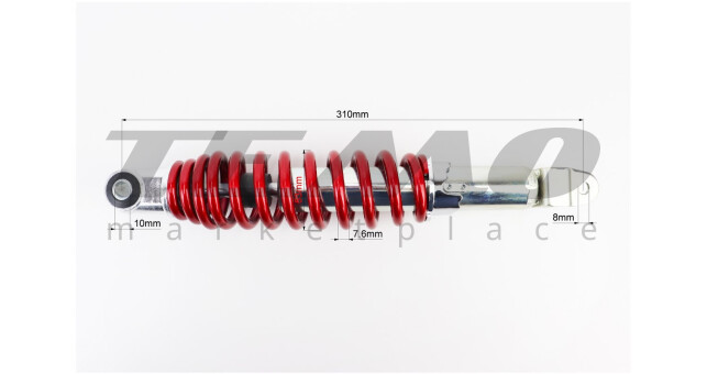 Амортизатор задній MSU GY6/Honda L-310 мм d-53 мм (втулка 10 мм вилка 8 мм) регульований червоний - фото 2