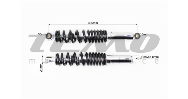 Амортизатор задний к-кт Viper-Tornao 250 L-335 мм регулируемый чёрный - фото 2