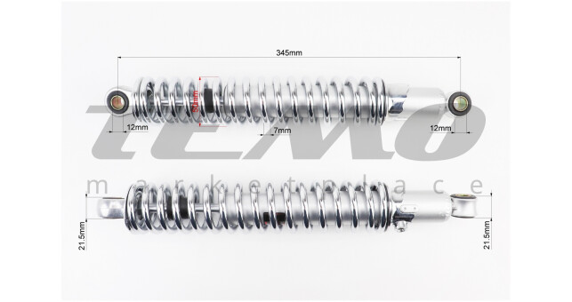 Амортизатор задній к-кт NAIDITE Мінськ L-345 мм d-50 мм (втулка 12 мм втулка 12 мм) регульований хром - фото 2