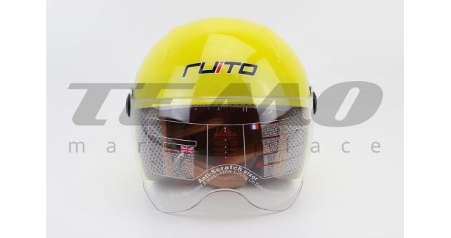 Шлем для мотоцикла детский RUITO Т68 XS Жёлтый с красно-бело-чёрным рисунком открытый - фото 4