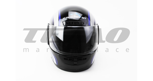 Шолом для мотоцикла інтеграл KUROSAWA HF-101 S Чорний з синьо-сірим малюнком Q233-BL закритий - фото 4