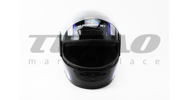 Шолом для мотоцикла інтеграл KUROSAWA HF-101 S Чорний з синьо-сірим малюнком Q233-BL закритий - фото 5
