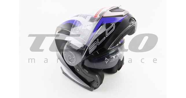 Шлем для мотоцикла модуляр BLD 160 S 55-56 см Чёрный с сине-белым рисунком закрытый с откидным подбородком + откидные очки - фото 2