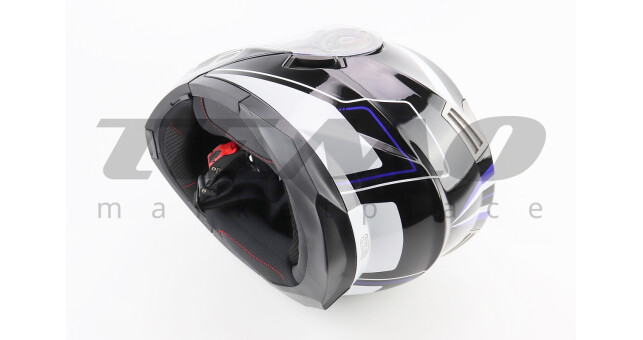 Шлем для мотоцикла модуляр BLD 160 S 55-56 см Чёрный с сине-белым рисунком закрытый с откидным подбородком + откидные очки - фото 3