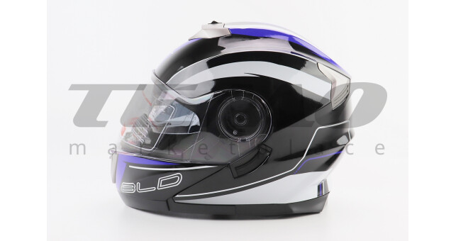 Шлем для мотоцикла модуляр BLD 160 S 55-56 см Чёрный с сине-белым рисунком закрытый с откидным подбородком + откидные очки - фото 4