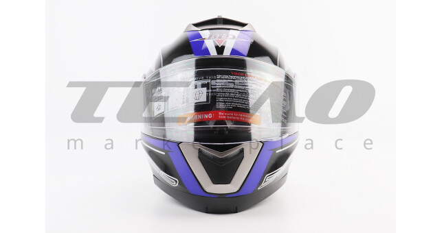 Шлем для мотоцикла модуляр BLD 160 S 55-56 см Чёрный с сине-белым рисунком закрытый с откидным подбородком + откидные очки - фото 5