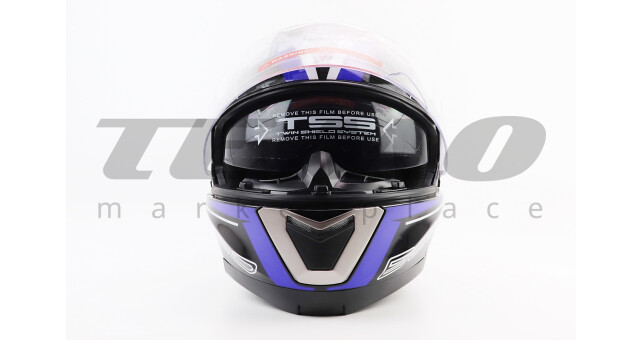 Шлем для мотоцикла модуляр BLD 160 S 55-56 см Чёрный с сине-белым рисунком закрытый с откидным подбородком + откидные очки - фото 6