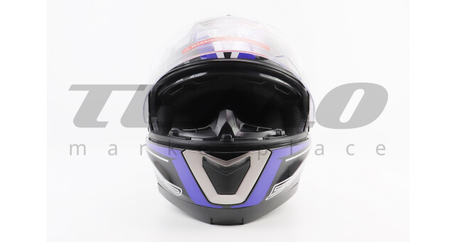 Шлем для мотоцикла модуляр BLD 160 S 55-56 см Чёрный с сине-белым рисунком закрытый с откидным подбородком + откидные очки - фото 7