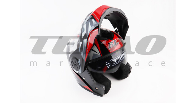 Шлем для мотоцикла модуляр BLD 159 S 55-56 см Чёрный глянец с красно-серым рисунком закрытый с откидным подбородком + откидные очки - фото 2