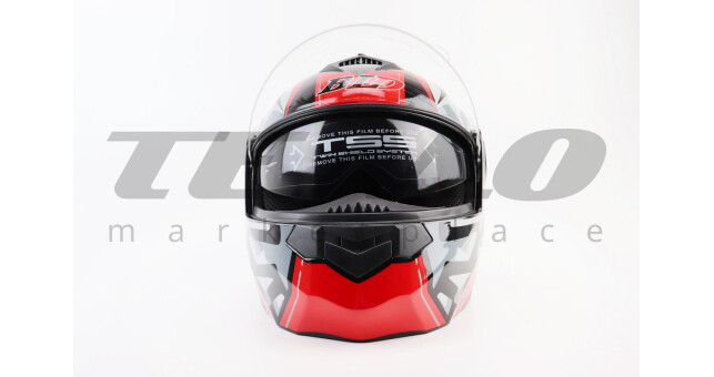 Шлем для мотоцикла модуляр BLD 159 S 55-56 см Чёрный глянец с красно-серым рисунком закрытый с откидным подбородком + откидные очки - фото 6