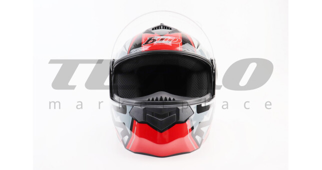 Шлем для мотоцикла модуляр BLD 159 S 55-56 см Чёрный глянец с красно-серым рисунком закрытый с откидным подбородком + откидные очки - фото 7