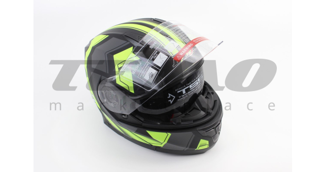 Шлем для мотоцикла модуляр BLD 162 S 55-56 см Чёрный матовый с серо-салатовым рисунком закрытый с откидным подбородком + откидные очки - фото 2