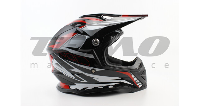 Шолом для мотоцикла кросовий ендуро АТV BLD 819-7 S 55-56 см Чорний глянець з червоно-біло-сірим малюнком - фото 3