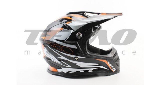 Шлем для мотоцикла кроссовый эндуро АТV BLD 819-7 М 57-58 см Чёрный глянец с оранжево-бело-серым рисунком - фото 3
