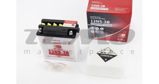 Мото аккумулятор OUTDO 12 Вольт 5Ah 12N5-3B кислотный - фото 1