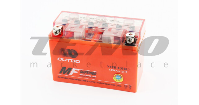 Мото аккумулятор OUTDO 12 Вольт 8Ah YT9B-4 гелевый - фото 1