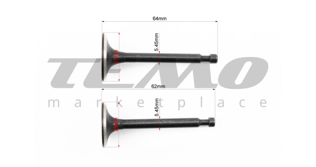 Клапан впускний (h-64; D-27; d-5,45), випускний (h-62; D-25; d-5,45) к-кт 2шт 170F - фото 2