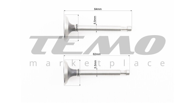 Клапан впускной, выпускной к-кт 2шт 168F + пружина-2шт, + компенсатор клапана-1шт, + тарелка клапана-2шт, + сальник клапана-1шт - фото 2