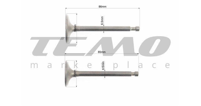 Клапан впускний (h-86; D-35; d-6,5), випускний (h-85; D-31; d-6,5) к-кт 2шт 182F/188F - фото 2