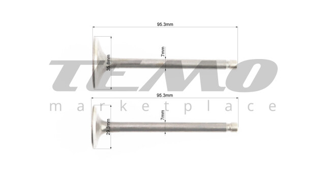 Клапан впускний (h-95,3; D-35,8; d-7), випускний (h-95,3; D-29,3; d-7) к-кт 2шт 186F - фото 2