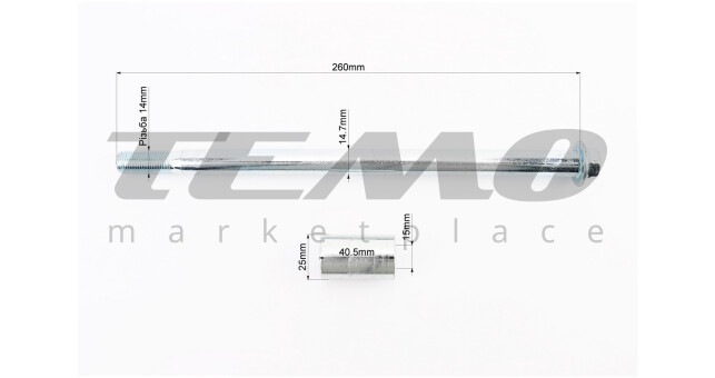 Ось колеса заднего d15mm; L260mm + втулка, гайка - фото 2