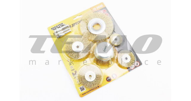 Набір щіток 6шт - торц./диск. зі стрижнем 1/4" D-75//40/50/63/75/100мм з латунованого рифленого дроту - фото 2