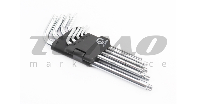 Набор Г-образных ключей удлиненных с отверстием TORX (T10/T15/T20/T25/T27/T30/T40/T45/T50) CrV - фото 1