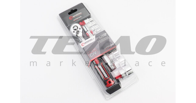 Набір головок торцевих з тріскачкою (вигнута ручка) 3/8" CrV 72 зуба + подовжувач 3/8" 150мм 10шт (10/11/12/13/14/15/17/19/22/24мм) - фото 1