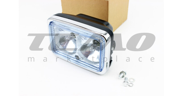 Фара передня в зборі Китай подвійна блакитне скло 180x120 мм - фото 1