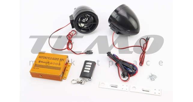 АУДИО-блок (Bluetooth, МРЗ-USB/SD, FM-радио, пультДУ, сигнализация) + колонки 2шт (черные) - фото 1