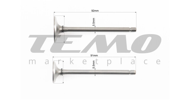 Клапана выпускной (h-91; d-25), впускной (h-92; d-30) к-кт 2шт CB-125/150cc - фото 2