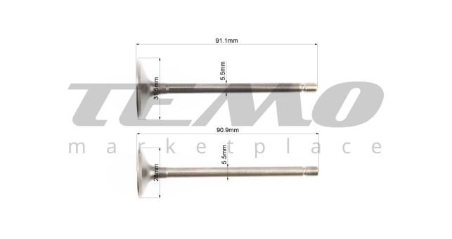 Клапана випускний (НЕМАГНІТний) (h-90,9; d-26), впускний (h-91,1; d-31,5) к-кт 2шт 200cc - фото 2