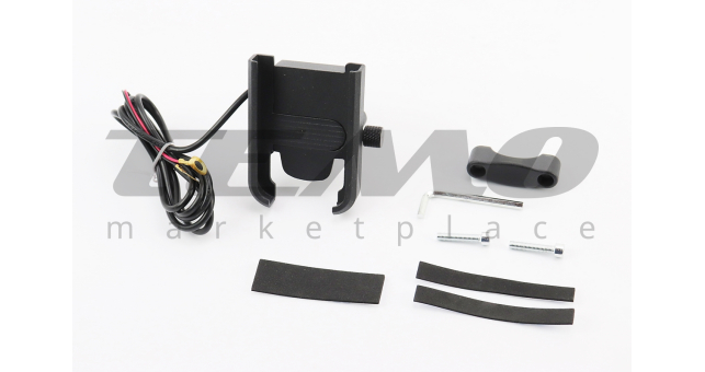 Держатель телефона на руль металлический + USB зарядка (миним. ширина телефона 60мм, макс. ширина 95мм) - фото 1