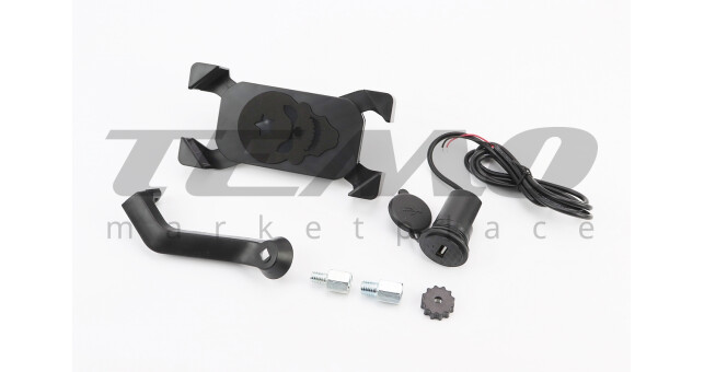 Тримач телефону на кермо з чорним малюнком кріплення під дзеркало+USB зарядка мін розмір телефону 60x124 мм макс розмір 80x160 мм - фото 1