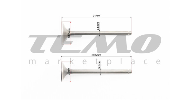 Loncin LX200GY-3 Клапана выпускной (h-89,5; d-27), впускной (h-91; d-31,5) к-кт 2шт 200cc - фото 3