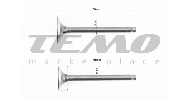 Клапан впускной, выпускной к-кт УВЕЛИЧЕННЫЕ (d=20/23мм; L=65/66мм) - фото 2