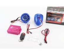 АУДІО-блок (МРЗ-USB / SD, FM-радіо, пультДУ, сигналізація) + колонки 2шт (сині)