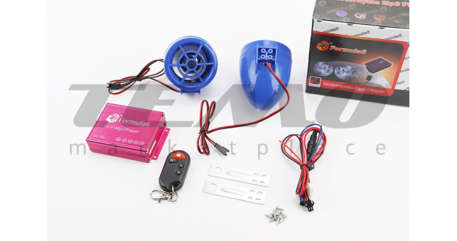 АУДІО-блок (МРЗ-USB / SD, FM-радіо, пультДУ, сигналізація) + колонки 2шт (сині) - фото 1