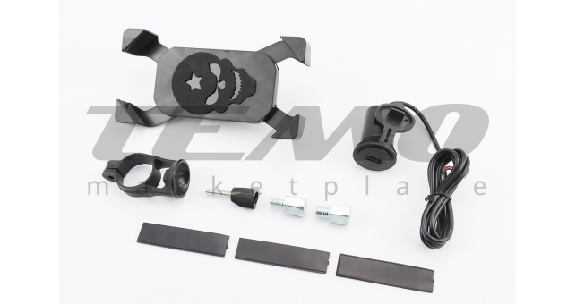 Тримач телефону на кермо + USB зарядка, з подовжувачами дзеркал (мін. габарит телефону 60 * 124мм, макс. габарит 80 * 160мм) - фото 1