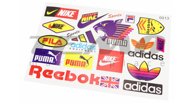Наклейки набор 17шт "Nike Reebok Adidas PUMA" 0013 (26х17см) - фото 1
