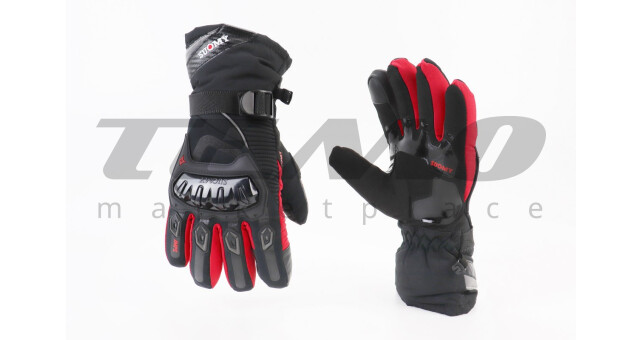 Перчатки мотоциклетні, теплі L-Чорно-Червоні - фото 1